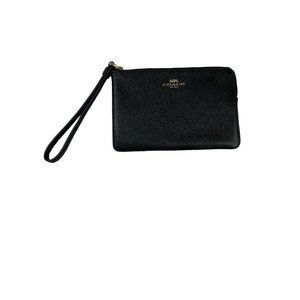 COACH Corner Zip Women's Leather Wallet Wristlet Card Coin Case Black